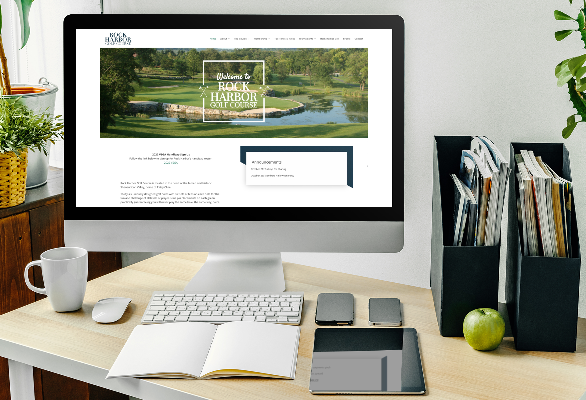 rock harbor golf homepage on a computer mockup